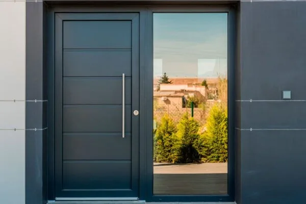 Puerta de entrada exterior instalada en un portal de Pamplona